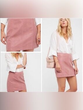 #146- Free People Faux Suede Dusty Pink Corduroy Mini Skirt